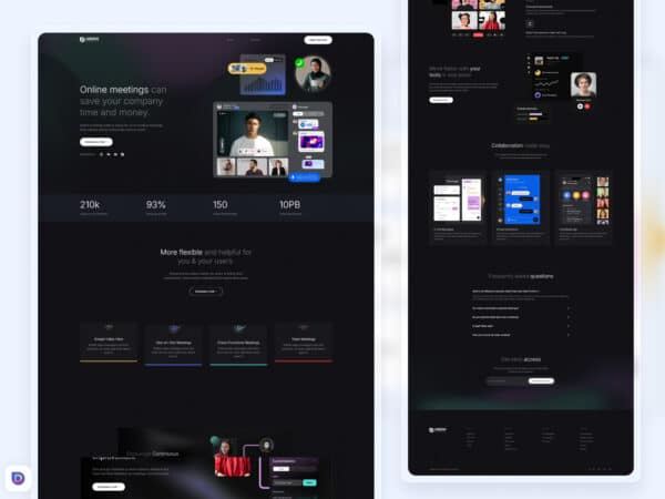 Descarga esta landing page oscura y moderna para promocionar tu SaaS de video, audio o webinars. 100% responsive y editable con Divi. Ideal para apps digitales.