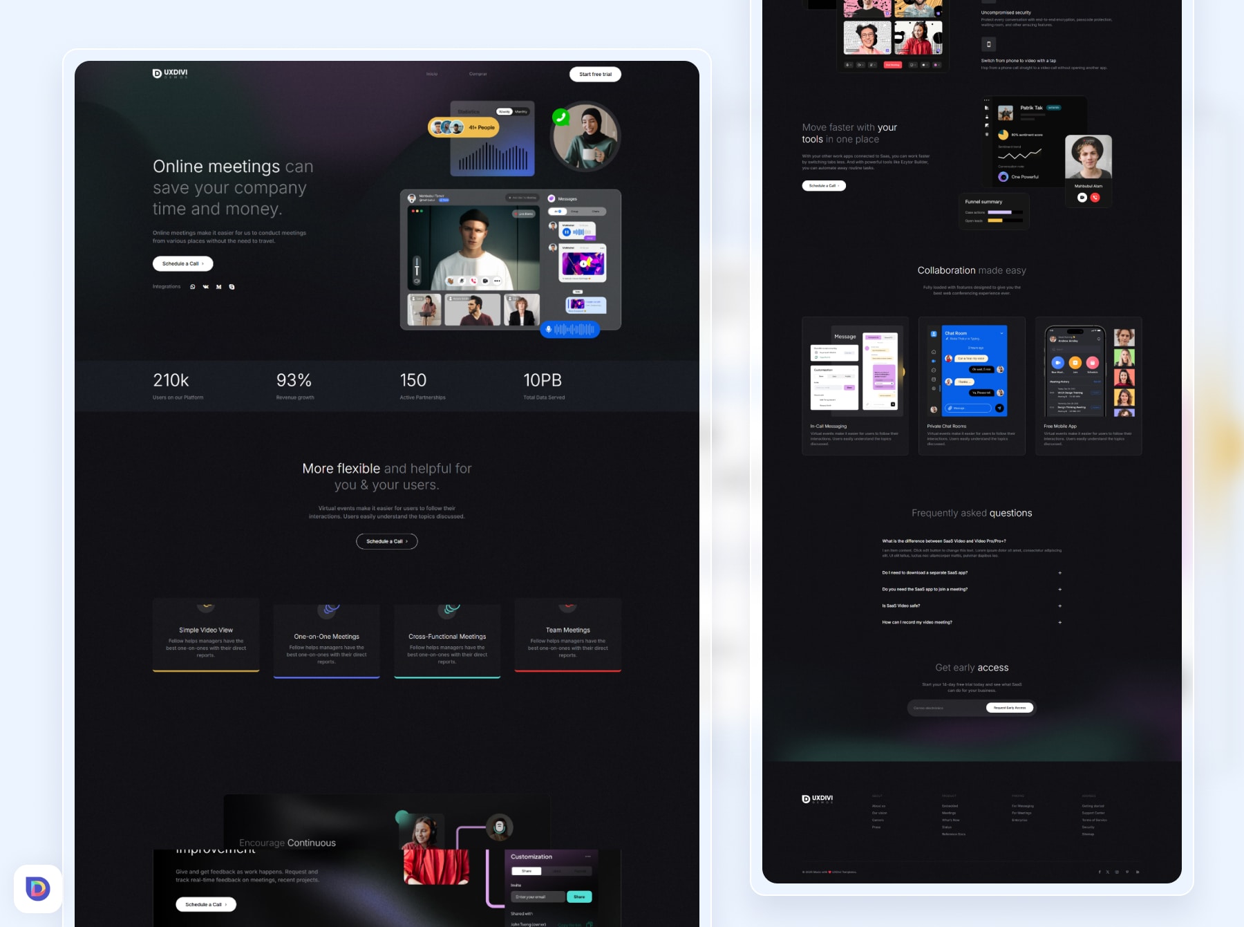 Descarga esta landing page oscura y moderna para promocionar tu SaaS de video, audio o webinars. 100% responsive y editable con Divi. Ideal para apps digitales.