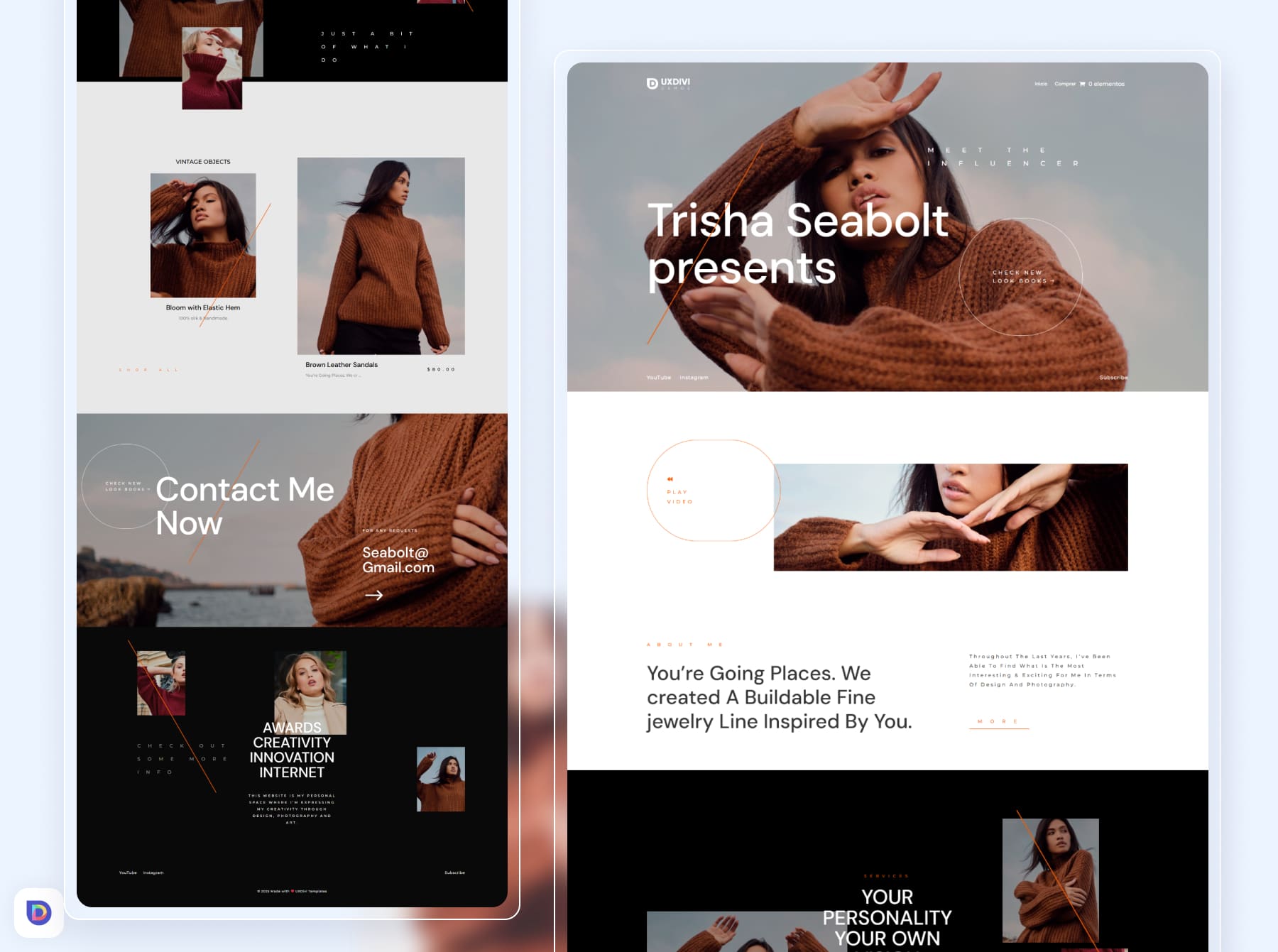 Fashion Influencer Divi Landing page