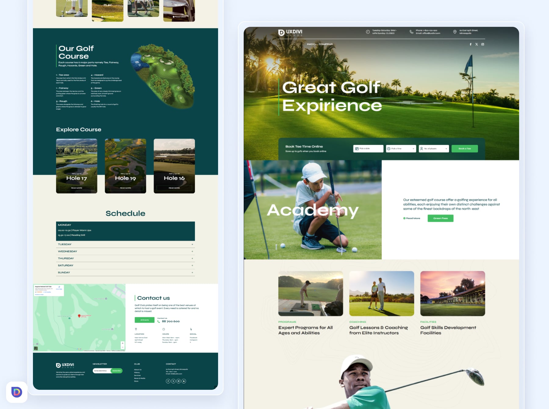 Golf Expirience Divi Landing Page