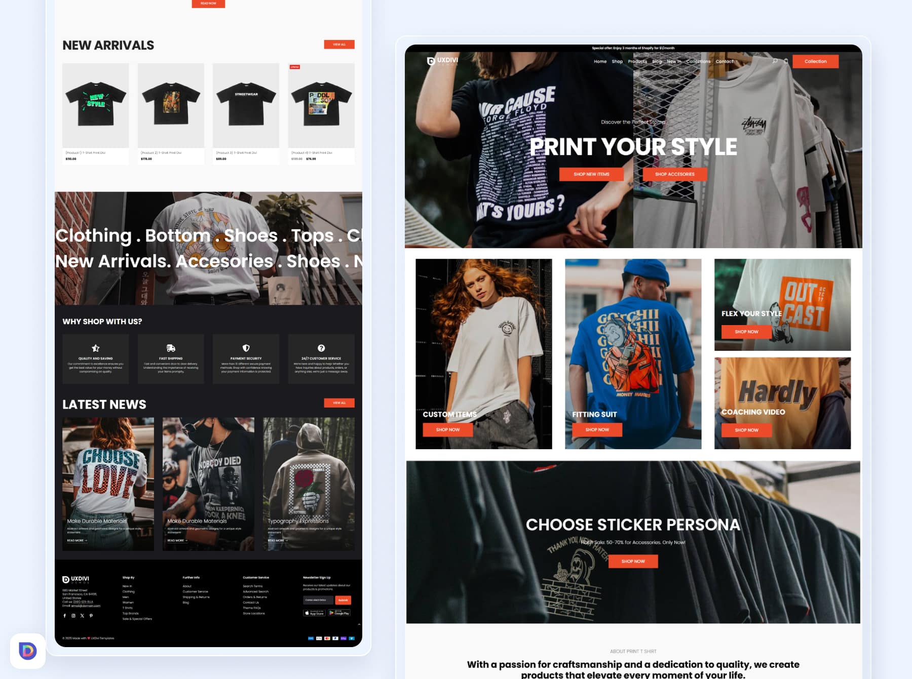 Print T-shirt Divi Landing Page