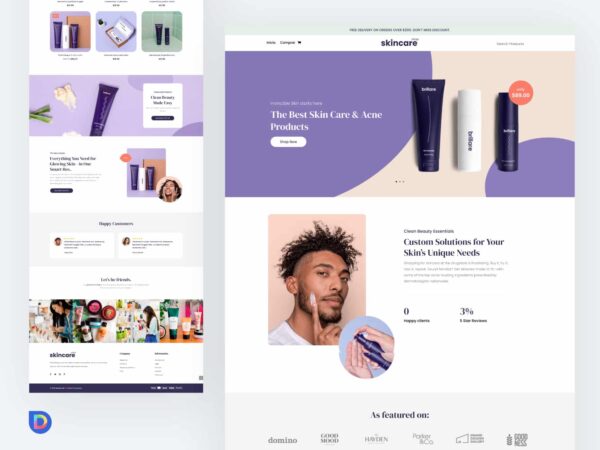 ¡Crea una impresionante tienda en línea de productos de cuidado de la piel con nuestra plantilla de landing page para Divi!