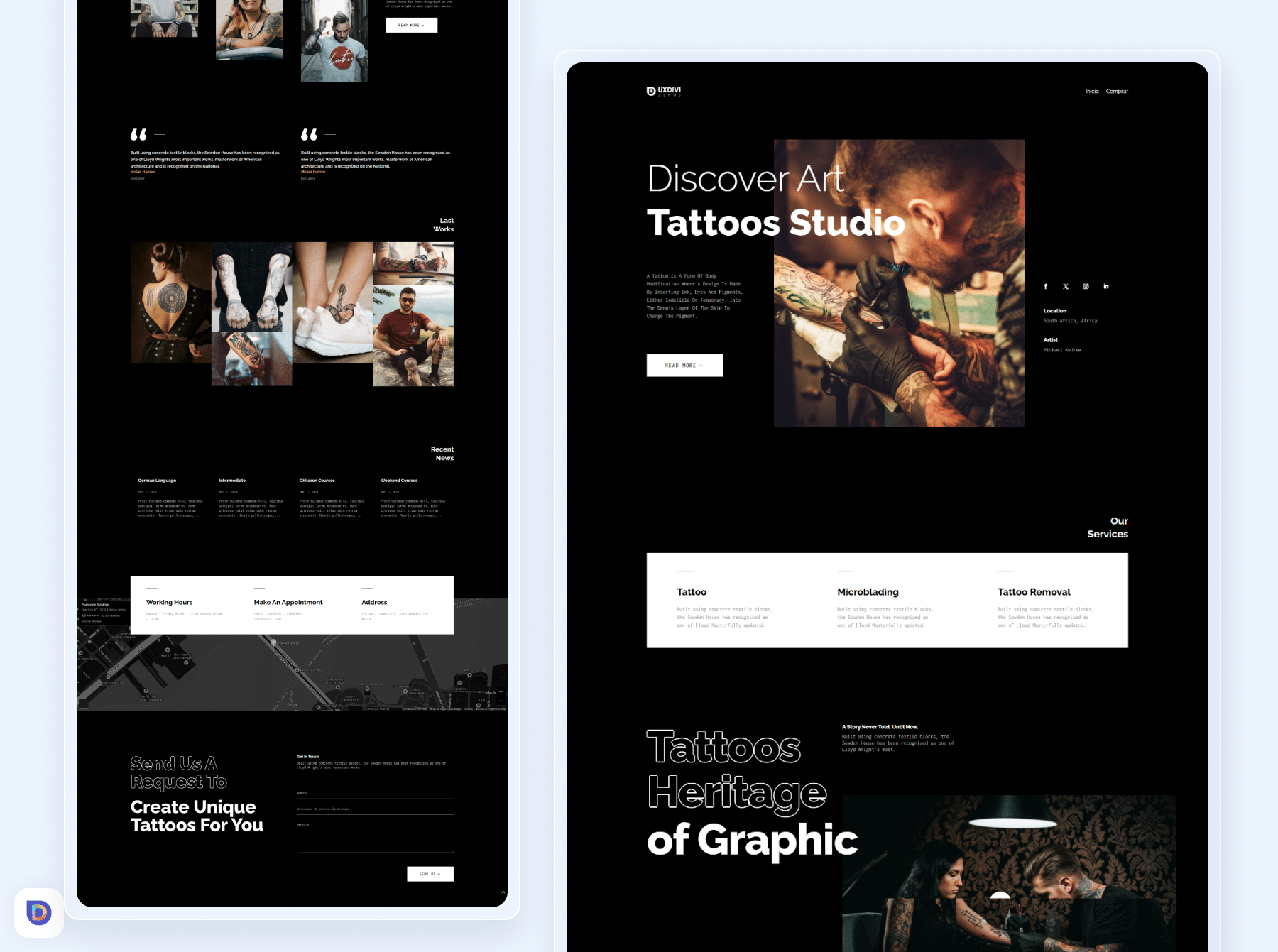 Tatto Studio Divi Landing Page